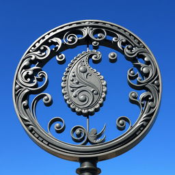 A stunning city symbol designed with a paisley pattern, intricately crafted from iron