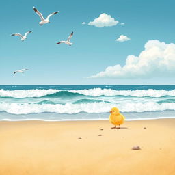 A picturesque coastal scene in the charming style of Jon Klassen