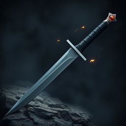 A sleek, finely crafted shortsword with a thin, mirror-like blade that shimmers faintly, as if catching light from unseen sources
