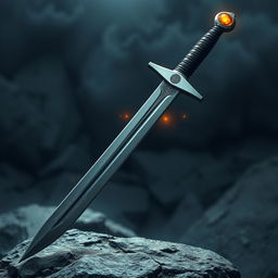 A sleek, finely crafted shortsword with a thin, mirror-like blade that shimmers faintly, as if catching light from unseen sources