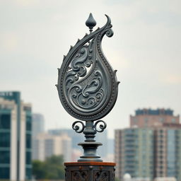 A stunning city symbol featuring a paisley pattern, crafted from iron and standing at an impressive height of 2 meters