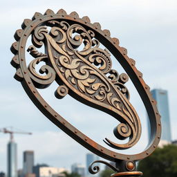 A stunning city symbol featuring a paisley pattern, crafted from iron and standing at an impressive height of 2 meters