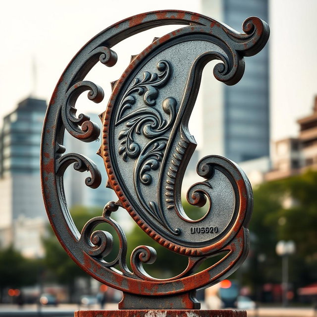 A stunning city symbol featuring a paisley pattern, crafted from iron and standing at an impressive height of 2 meters