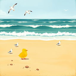 A vibrant beach scene featuring a vast ocean with rolling waves