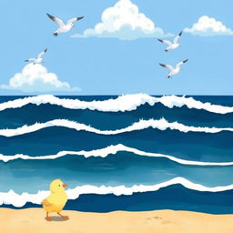 A picturesque scene of a vast ocean with rolling waves, featuring fluffy white cresting waves