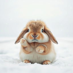 A cute bunny shivering in the cold, its fur fluffed up and ears drooping slightly