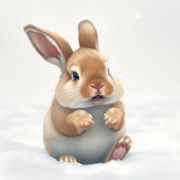 A cute bunny shivering in the cold, its fur fluffed up and ears drooping slightly