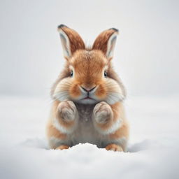 A cute bunny shivering in the cold, its fur fluffed up and ears drooping slightly