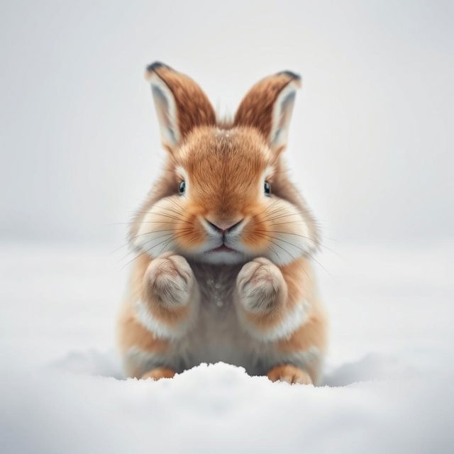 A cute bunny shivering in the cold, its fur fluffed up and ears drooping slightly