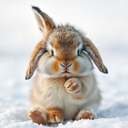 A cute bunny shivering in the cold, its fur fluffed up and ears drooping slightly