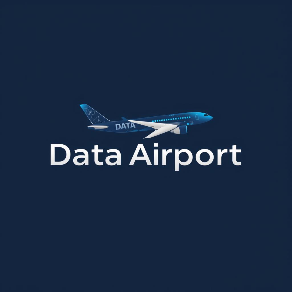 A sleek and modern logo design for 'Data Airport', featuring a stylized airplane silhouette integrated with digital elements to represent technology and data