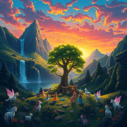 A vibrant digital illustration showcasing a fantastical landscape known as Dantax