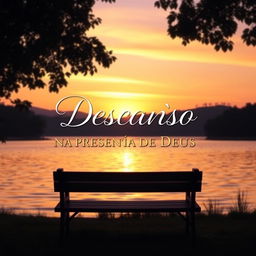 A peaceful and inspiring cover design for a devotional book titled 'DESCANSO NA PRESENÇA DE DEUS' (Rest in the Presence of God)