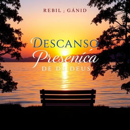 A peaceful and inspiring cover design for a devotional book titled 'DESCANSO NA PRESENÇA DE DEUS' (Rest in the Presence of God)