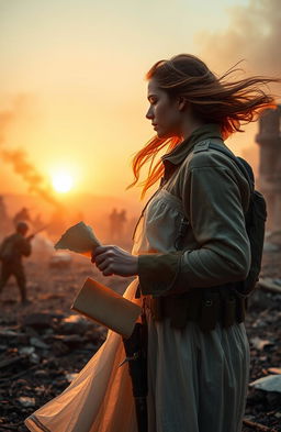 A captivating scene from a light romance novel set against a backdrop of war