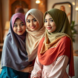 A beautiful portrait of Malay women wearing colorful hijabs, showcasing their elegance and grace