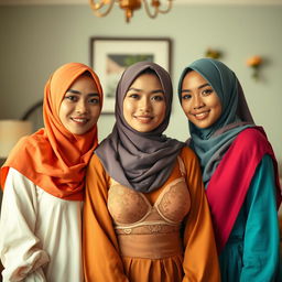 A beautiful portrait of Malay women wearing colorful hijabs, showcasing their elegance and grace