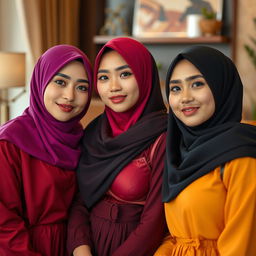 A beautiful portrait of Malay women wearing colorful hijabs, showcasing their elegance and grace