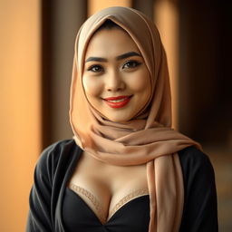 A captivating portrait of a Malay woman in an elegant hijab, radiating beauty and grace