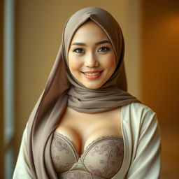 A captivating portrait of a Malay woman in an elegant hijab, radiating beauty and grace