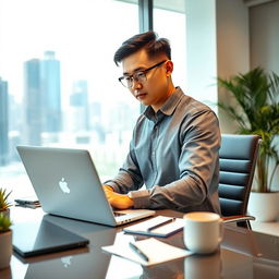 A professional office worker in a modern workspace