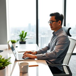 A professional office worker in a modern workspace