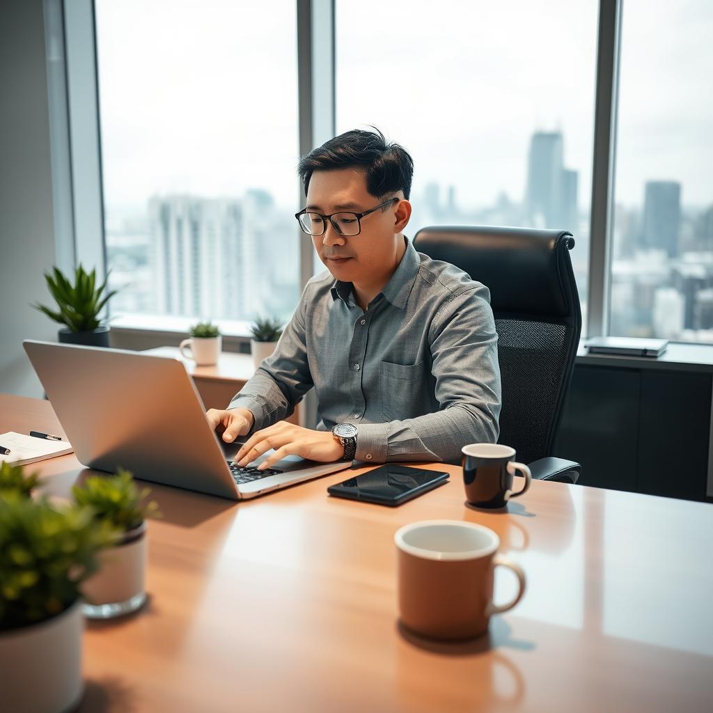 A professional office worker in a modern workspace