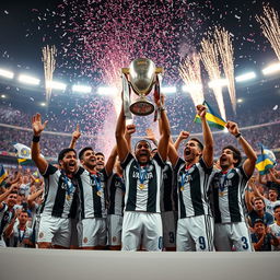An epic scene depicting Vasco da Gama as the champions of the Copa Libertadores, celebrating in a grand stadium filled with cheering fans