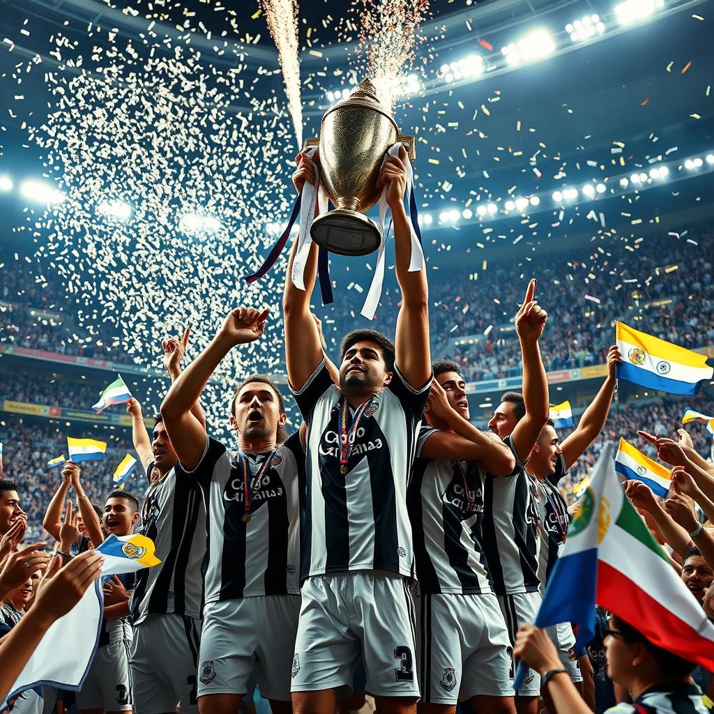An epic scene depicting Vasco da Gama as the champions of the Copa Libertadores, celebrating in a grand stadium filled with cheering fans