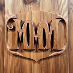 A beautifully carved wooden panel featuring a prominent three-letter 'M' design