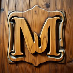 A beautifully carved wooden panel featuring a prominent three-letter 'M' design
