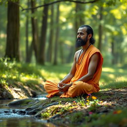 A serene depiction of a Brahmachari, a dedicated individual practicing celibacy and spirituality