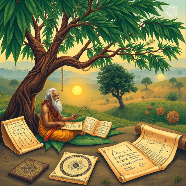 A detailed illustration of Vedic Mathematics concepts from Volume III, featuring traditional Indian motifs and sacred geometry