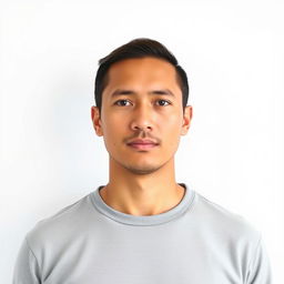A perfectly compliant passport photo featuring an individual with neutral facial expression, straight posture, centered in the frame