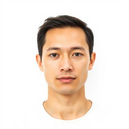 A perfectly compliant passport photo featuring an individual with neutral facial expression, straight posture, centered in the frame