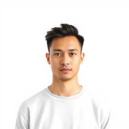 A perfectly compliant passport photo featuring an individual with neutral facial expression, straight posture, centered in the frame