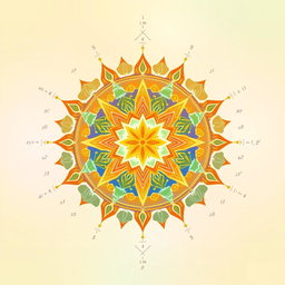 An artistic representation of Vedic Mathematics concepts, illustrating intricate patterns and symbols associated with ancient Indian mathematics