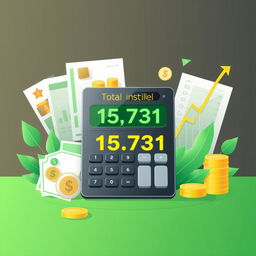 A stylized financial illustration showcasing a total installment of 15,731 pesos