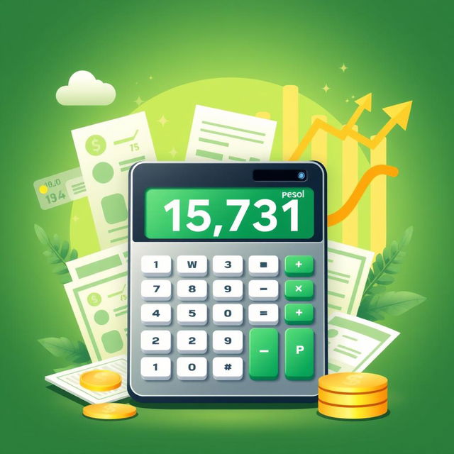 A stylized financial illustration showcasing a total installment of 15,731 pesos