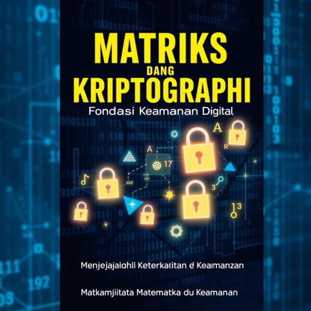 Cover design for a book titled 'Matriks dan Kriptografi: Fondasi Keamanan Digital'