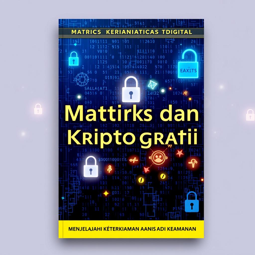 Cover design for a book titled 'Matriks dan Kriptografi: Fondasi Keamanan Digital'