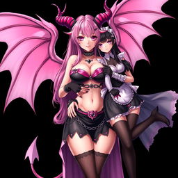 A realistic, sexy gothic anime succubus girl with majestic wings, elegant horns, and a flowing tail, showcasing a flustered subtle smile complemented by a gentle blush