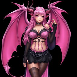 A realistic, sexy gothic anime succubus girl featuring majestic wings, elegant horns, and a flowing tail
