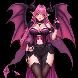 A realistic, sexy, dominant gothic anime succubus girl exuding confidence, complete with majestic wings, elegant horns, and a flowing tail