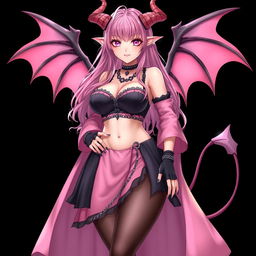 A realistic, sexy, dominant gothic anime succubus girl exuding confidence, complete with majestic wings, elegant horns, and a flowing tail