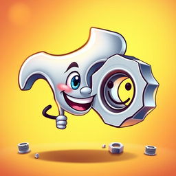 A creative and whimsical avatar design featuring a cartoon-style wrench and nut