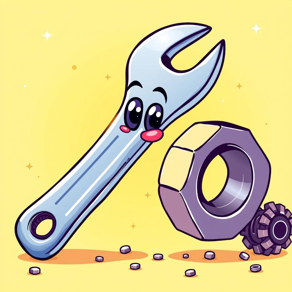 A creative and whimsical avatar design featuring a cartoon-style wrench and nut