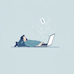 A minimalist and futuristic book cover featuring a man lying on his side, engaging with a laptop