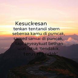 An inspiring and motivational quote displayed beautifully in an artistic typography layout, surrounded by a serene mountain landscape at sunrise