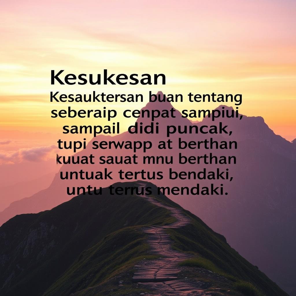 An inspiring and motivational quote displayed beautifully in an artistic typography layout, surrounded by a serene mountain landscape at sunrise